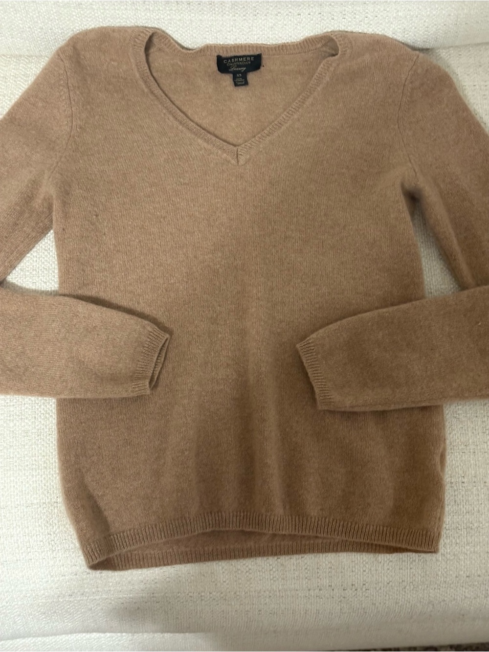 Charter Club Luxury Camel Brown V-Neck Cashmere Sweater